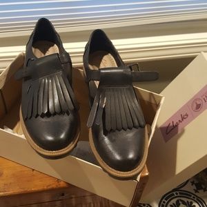 Clarks Griffin Mia Black Leather Flat